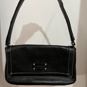 Kate Spade Black Leather Shoulder Bag with Stitch Detail